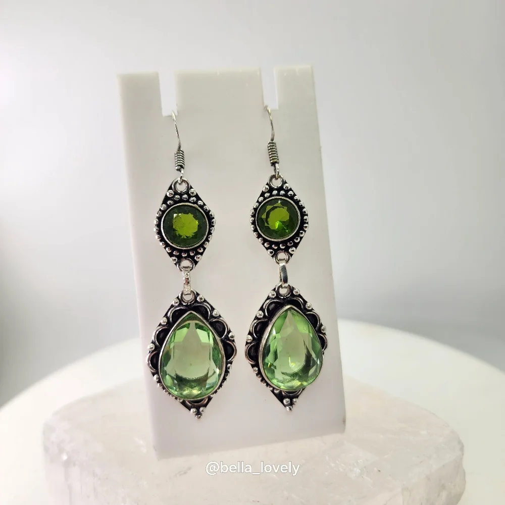 Peridot Gemstone Ethnic Handmade Drop Dangle Earrings 2.6